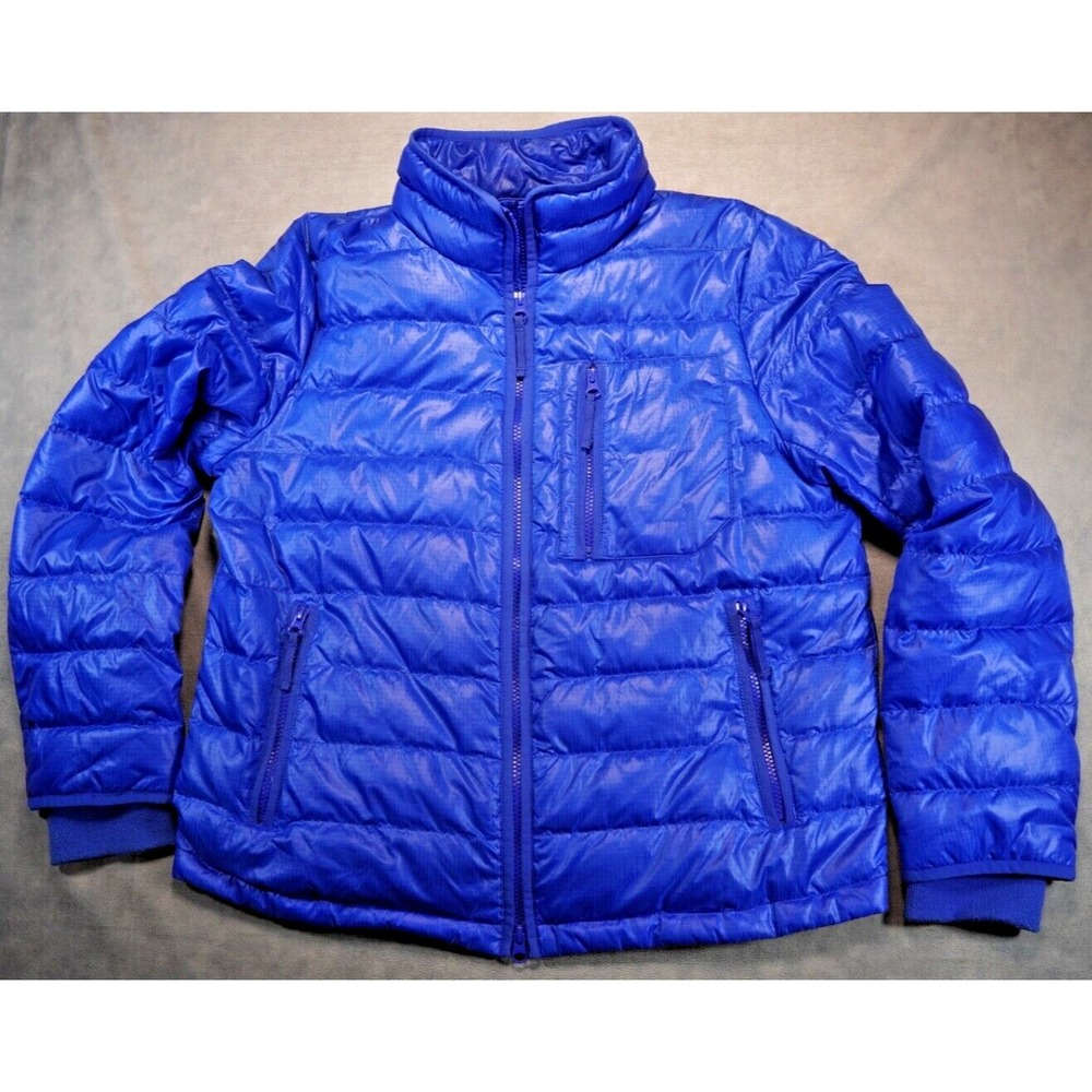 J Crew Quilted Down Feather Blue Womens Full Zip Puffer Winter Coat Jacket S